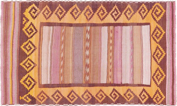 Afghan Kilim Soumakh Ghalmuri Rug 180x300 Handwoven Orange Geometric Handmade