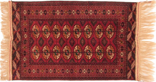 Caucasus Bukhara Rug 80x120 Hand Knotted Red Geometric Pattern Orient Short Pile