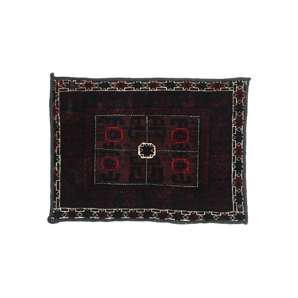 Afghan Poshti Bridge Mat Carpet 80x80 Hand Knotted Square Red Geometric