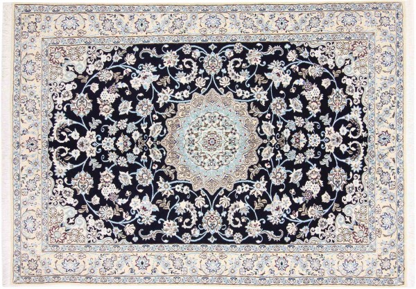 Persian carpet Nain 9LA 150x200 hand-knotted dark blue medallion oriental UNIKAT