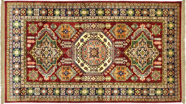 Afghan Kazak Fein 120x180 Handgeknüpft Orientteppich Rot Umrandung Wolle