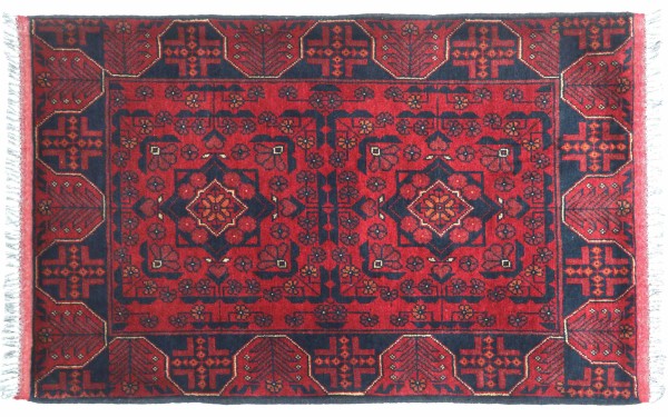 Afghan Khal Mohammadi Teppich 80x120 Handgeknüpft Braun Geometrisch Orient Kurzflor