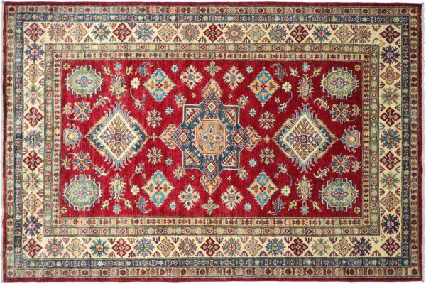 Afghan Kazak Fine Teppich 170x240 Handgeknüpft Rot Geometrische Orient Kurzflor