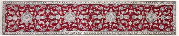 Persian carpet Nain Kashmar 80x400 hand-knotted runner red floral oriental UNIKAT