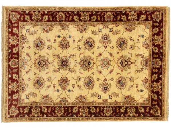 Afghan Chobi Ziegler 120x180 Handgeknüpft Teppich Beige Blumenmuster Kurzflor