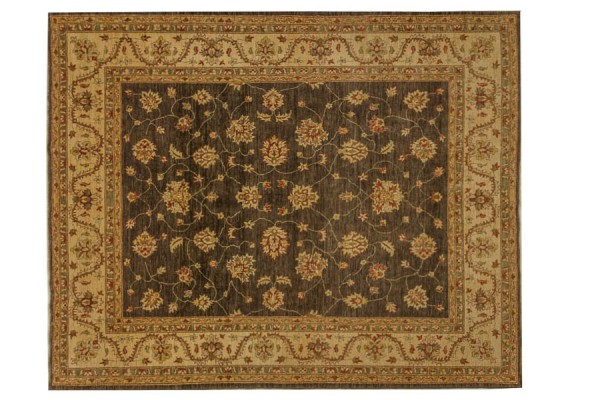 Afghan Chobi Ziegler 250x300 Handgeknüpft Teppich Braun Blumenmuster Kurzflor