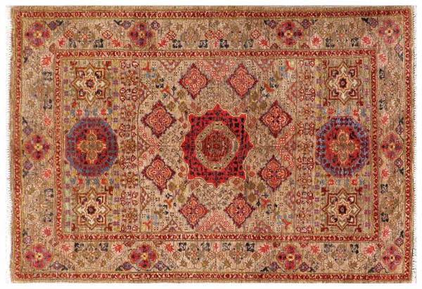 Afghan Ziegler Mamluk Rug 100x150 Hand Knotted Brown Geometric Orient Short Pile
