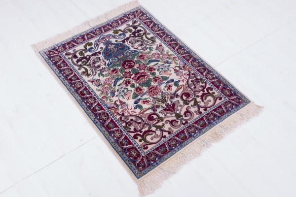 Perser Isfahan 70x90 Handgeknüpft Teppich Mehrfarbig Blumenmuster Kurzflor Orient
