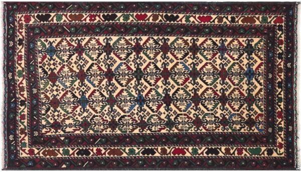 Afghan Prayer rug Balouch Teppich 90x150 Handgeknüpft Beige Geometrisch Orient