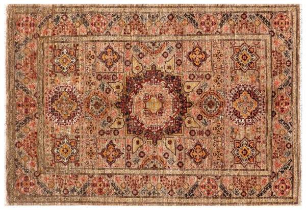 Afghan Ziegler Mamluk Teppich 120x180 Handgeknüpft Braun Geometrisch Orient Kurzflor
