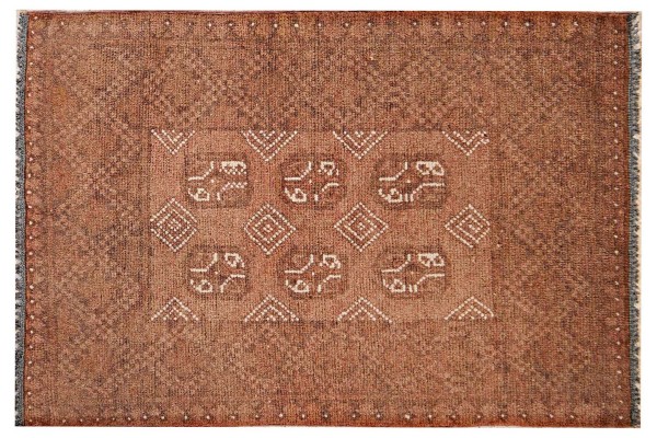 Afghan Aqcha Rug 80x120 Hand Knotted Brown Geometric Orient Low Pile Living Room