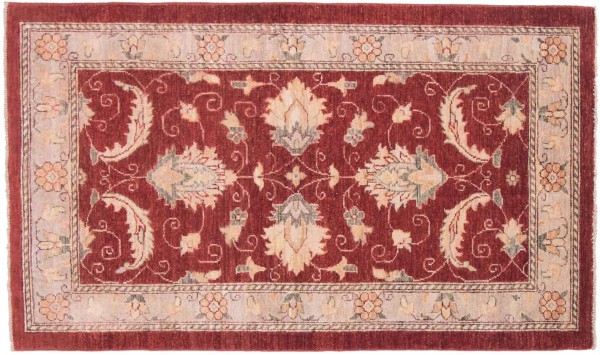 Afghan Chobi Ziegler Rug 90x150 Hand Knotted Red Floral Pattern Orient Short Pile