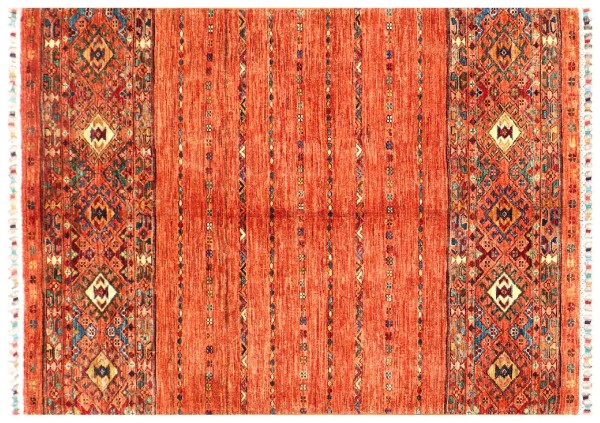 Afghan Ziegler Khorjin Teppich 100x150 Handgeknüpft Orange Gestreift Orient Kurzflor