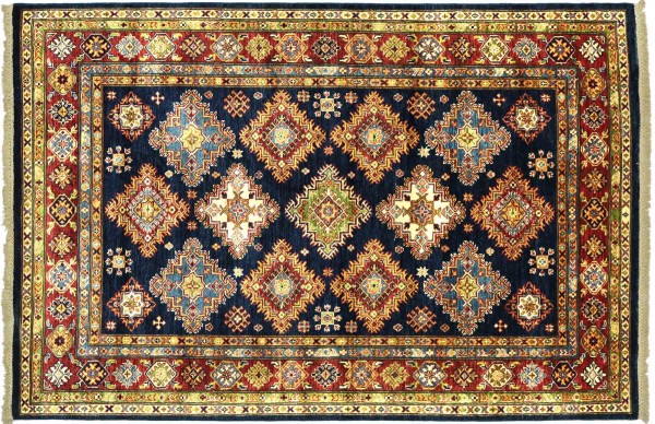 Afghan Kazak Fein 150x200 Handgeknüpft Orientteppich Blau Geometrisch Wolle