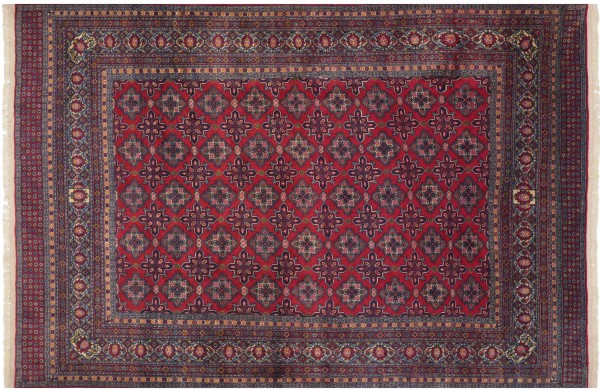 Afghan Mauri Rug 200x250 Hand Knotted Red Geometric Orient Low Pile Living Room