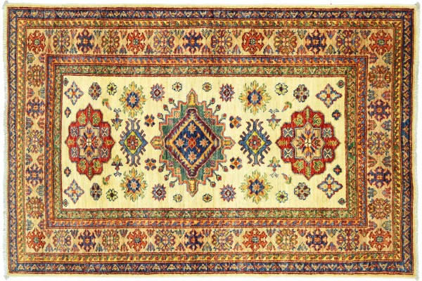 Afghan Kazak Fein 100x160 Handgeknüpft Orientteppich Beige Umrandung Wolle