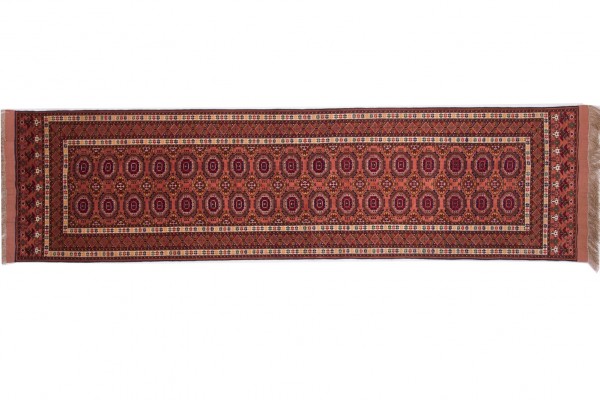 Afghan Mauri Kabul 80x300 Handgeknüpft Teppich Läufer Braun Geometrisch Muster