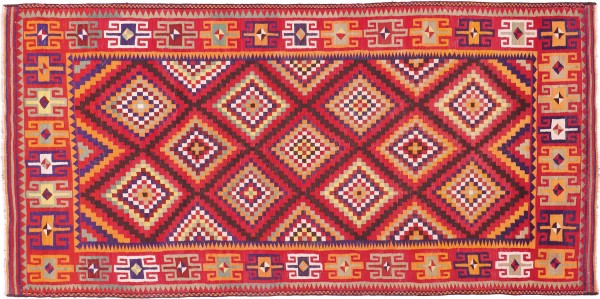 Afghan Kelim Soumakh Ghalmuri Teppich 170x340 Handgewebt Rot Geometrisch Handarbeit