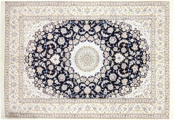 Persian carpet Nain 9LA 250x350 hand-knotted dark blue medallion oriental UNIKAT