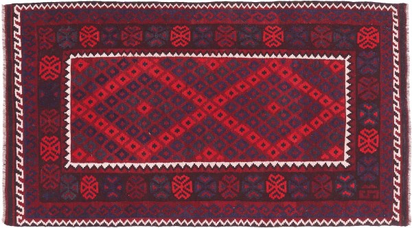Afghan Kilim Soumakh Ghalmuri Rug 110x200 Handwoven Red Geometric Handmade