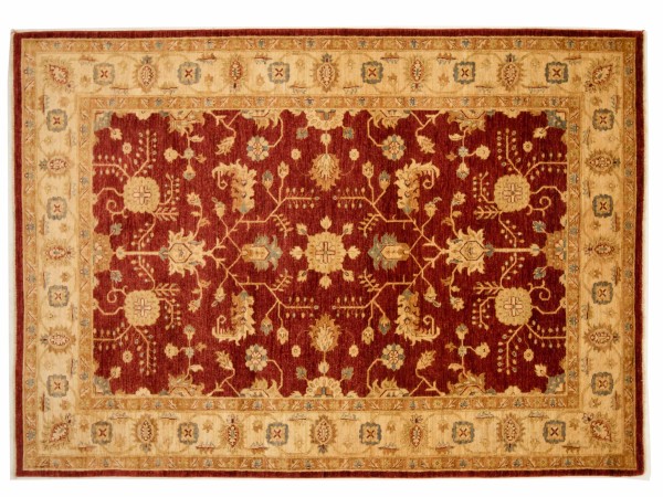 Afghan Chobi Ziegler Rug 160x230 Hand Knotted Red Floral Pattern Orient Short Pile