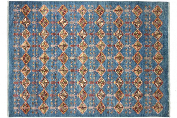 Afghan Kazak Fine Rug 160x230 Hand Knotted Blue Geometric Orient Low Pile