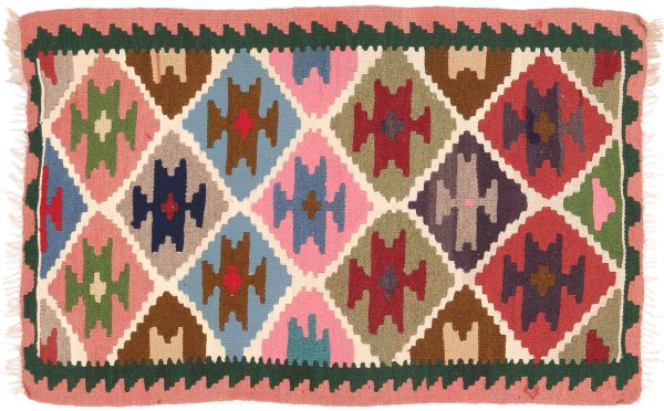 Persian carpet Kilim Ardebil 100x140 hand-woven pink geometric handmade room