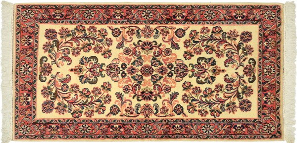 Sarough Teppich 90x160 Handgeknüpft Beige Floral Wolle Kurzflor Rug