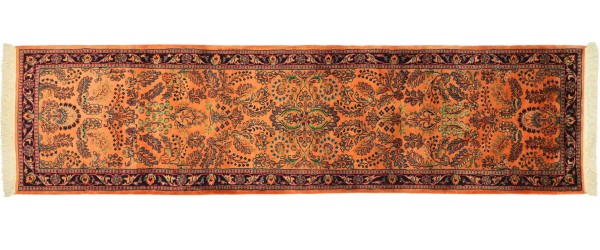 Sarough Teppich 80x300 Handgeknüpft Läufer Orange Floral Wolle Kurzflor Rug