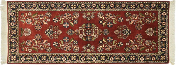 Sarough Rug 60x200 Hand Knotted Brown Floral Orient Short Pile Living Room