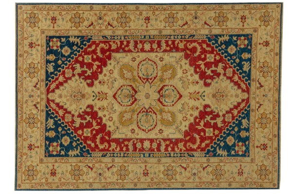 Afghan Chobi Ziegler 190x260 Handgeknüpft Teppich Beige Orientalisch Kurzflor