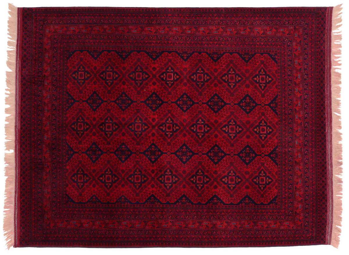 Grand Tapis Afghan Khanmohammadi Noué Main – 197x149cm, Laine Vierge, Couleur Rouille