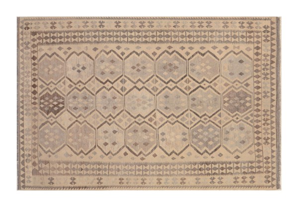 Afghan Kelim Old Style Natural Teppich 200x300 Handgewebt Beige Geometrisch Handarbeit