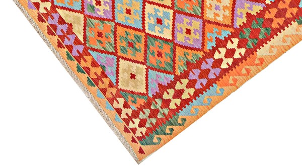 Afghan Maimana Kelim Teppich 200x300 Handgewebt Bunt Geometrisch Handarbeit Gewebt