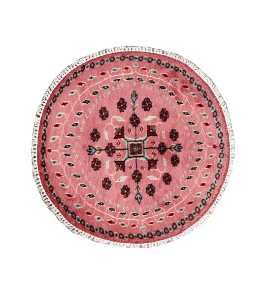 Pakistan Round Bukhara Rug 60x60 Hand Knotted Round Pink Patterned Orient