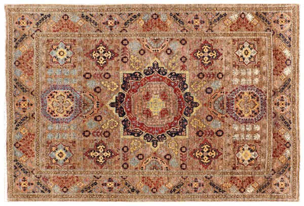 Afghan Ziegler Mamluk Rug 150x200 Hand Knotted Brown Geometric Orient Short Pile
