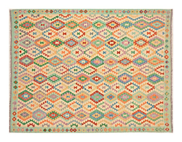 Afghan Maimana Kilim Rug 260x340 Handwoven Colorful Geometric Handwork Woven