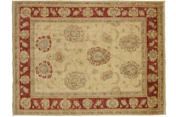 Afghan Chobi Ziegler Rug 140x200 Hand Knotted Red Floral Pattern Orient Short Pile
