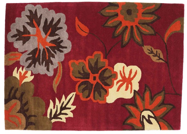 Carpet Blossom Wool 160x230 Red Floral Handmade Handtuft Modern