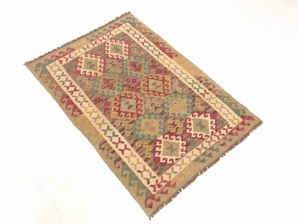 Afghan Maimana Kelim Teppich 100x150 Handgewebt Bunt Geometrisch Handarbeit Gewebt