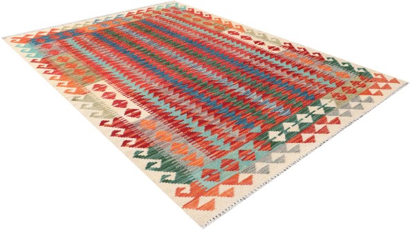 Afghan Maimana Kelim Teppich 120x180 Handgewebt Bunt Geometrisch Handarbeit Gewebt