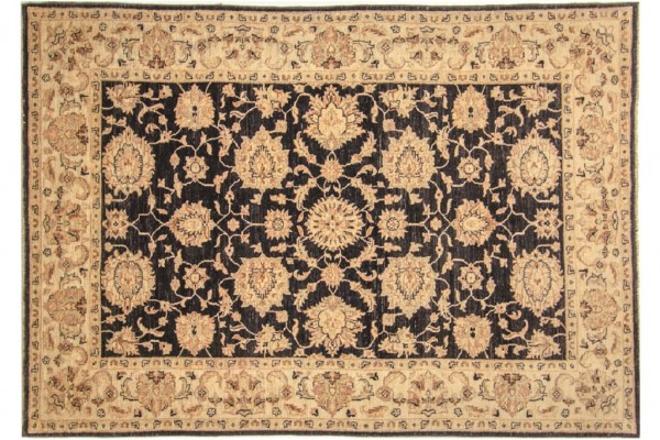 Afghan Chobi Ziegler Rug 160x230 Hand Knotted Beige Floral Pattern Orient Short Pile