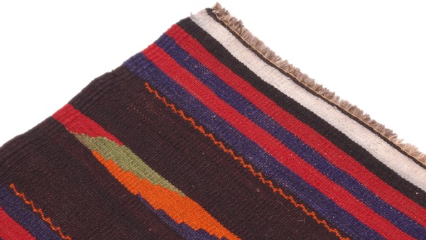 Afghan Kelim Soumakh Ghalmuri Teppich 120x390 Handgewebt Läufer Rot Streifen Handarbeit