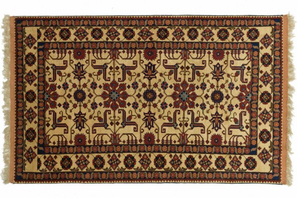 Afghan Mauri Kabul 120x160 Handgeknüpft Teppich Beige Geometrisch Muster