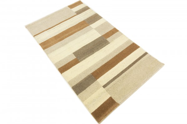Nepal 90x160 Handgeknüpft Teppich Beige Geometrisch Muster Kurzflor Orient Rug