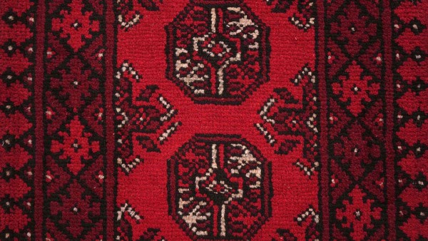 Afghan Teppich Akche Aqcha Handgeknüpft 50x100 Rot Geometrisches Muster Kurzflor
