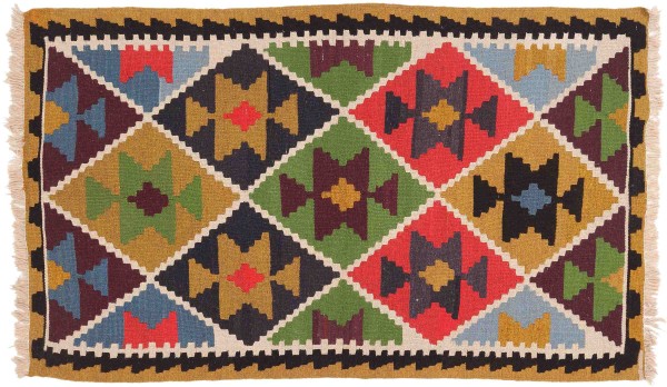Persian carpet Kelim Ardebil 110x180 Handwoven Green Geometric Handwork Room