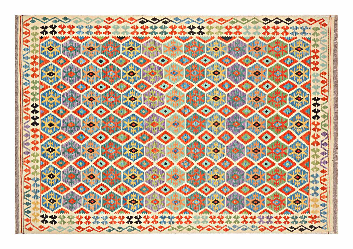 Kelim Afghan 90x60 Cm Tapis Oriental Tissé À La Main En Laine Bleu