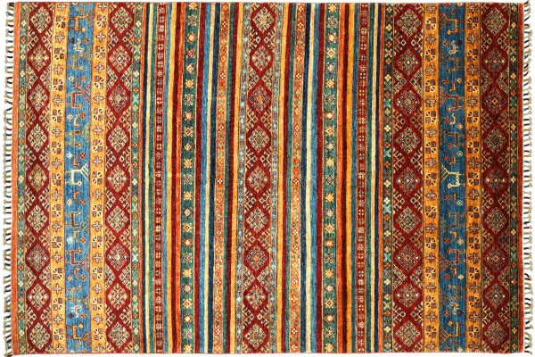 Afghan Khorjin Shaal Rug 170x270 Hand Knotted Colorful Striped Orient Short Pile