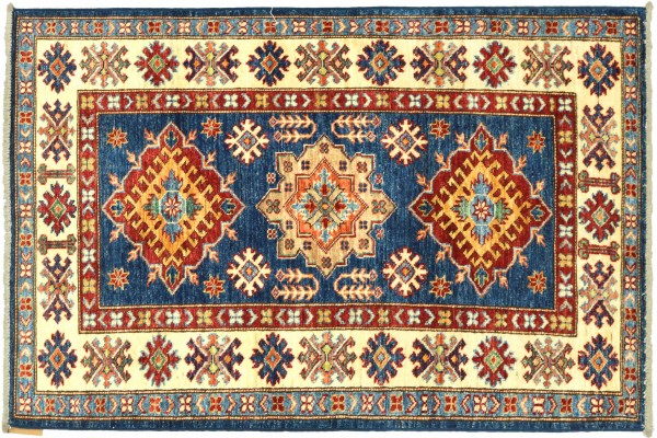 Afghan Kazak Fein 80x120 Handgeknüpft Orientteppich Blau Umrandung Wolle